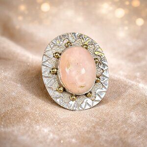 Vintage Pink Opal Sterling Silver Statement Ring Sz 8.25 Artisan Cocktail Ring